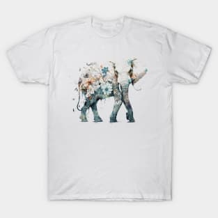 Watercolor Elephant in Nature, Floral Design T-Shirt